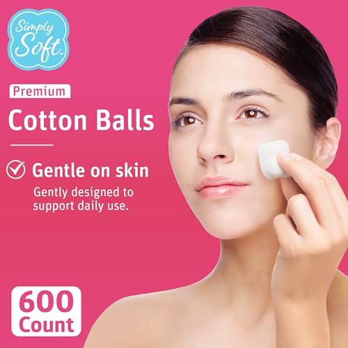 Simply Soft Cotton Balls 600 Count - 100% Pure Cotton