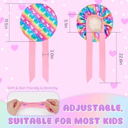 2 PCS Kids Bonnets for Girls, Satin Silk Bonnet for Kids Toddler Bonnet for Sleeping Cap with Elastic Tie Band Hair Bonnet