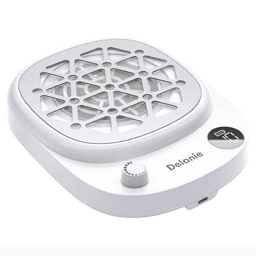 Delanie Professional Nail Dust Collector Cordless with 50pcs Filter Pads, Portable Dust Collector for Nail Tech 6000 RPM, Rechargeable Compact Nail Fan Dust Collector with 10 Speed Settings & Display