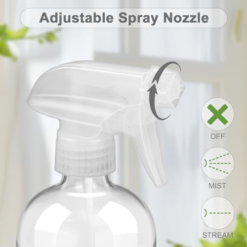 Glass Spray Bottles 2 Pack, 16 oz Refillable with Adjustable Nozzles