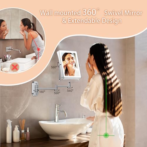 FASCINATE 8.7-inch Rechargeable Wall Mount Makeup Mirror Chrome B