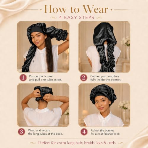 Kemispary XL Long Satin Bonnet for Braids & Dreadlocks