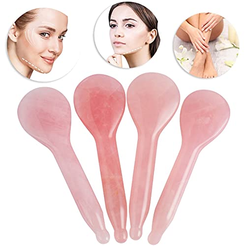 LZLRUN Rose Quartz Jade Spoon Roller Real Gua Sha Board Mushroom Massager Face Lifting Tool Facial Guasha Massage Tool (Spoon Shape)