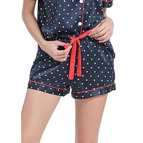Women's Satin Pajama Set 2-Piece Sleepwear Loungewear Button Down Short Sleeve Silky PJ Set
