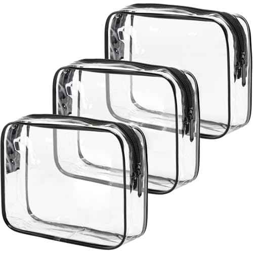 MODENGKONGJIAN TSA Approved Toiletry Bag, 3 Pcs Clear Toiletries Bags Quart Size Travel Makeup Cosmetic Bag for Women Men, Carry on Airport Airline Compliant Bag (Clear Black)