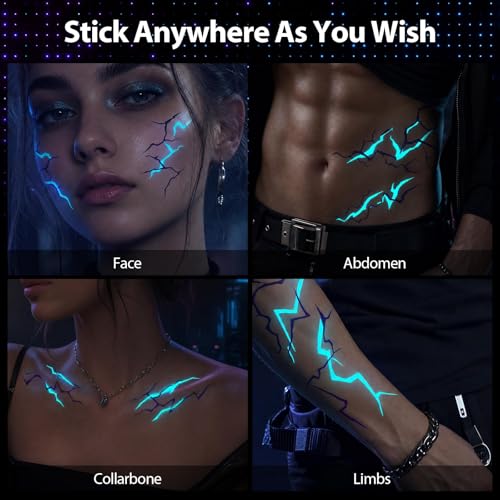 Luminous Laser Temporary Tattoos - 16 Designs, 2 Sheets