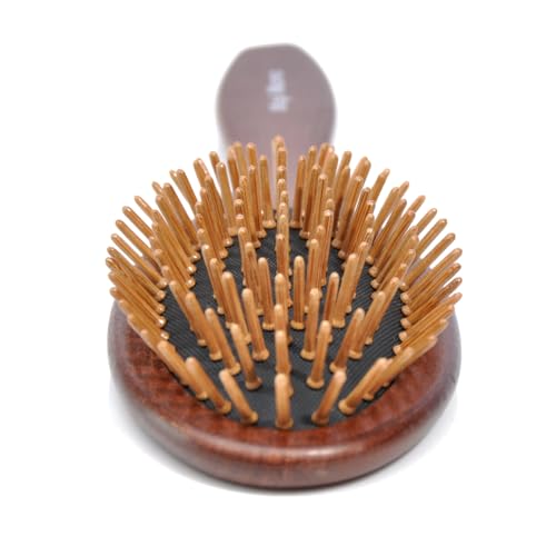 Maji Mama Handmade Wooden Cushion Hair Brush for Women Men Hairbrush with Bamboo Pins Massage Scalp & Detangling for Curly Thick Long Fine Dry Wet Hair (Oval Shape)