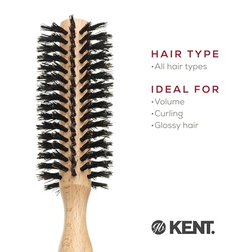 Kent PF04 Small Round Curling Brush with Hard Natural Boar Bristle Hair Drying Round Brush, and Blowout - For Shoulder Length or Shorter Hair.
