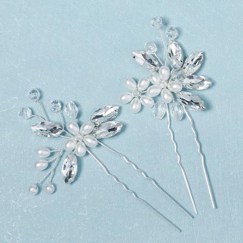 Yandino 8 Pieces Wedding Hair Pins for Bridal Silver Rhinestone Hair Pins Wedding Hair Accessories for Brides Bridesmaids Women Girls