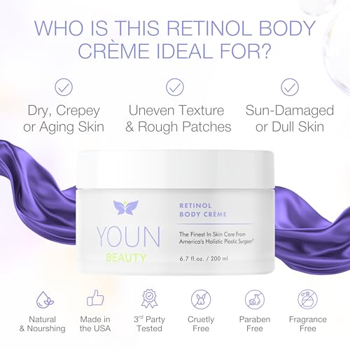 YOUN Beauty Retinol Body Creme by Dr. Anthony Youn | Firming & Hydrating Retinol Lotion for Body with Vitamin E, B5, Shea Butter, Sunflower & Coconut Oil | Smooths, Moisturizes & Renews Skin Texture