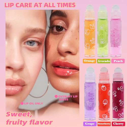 6 Hydrating Roll-On Lip Gloss Set - Moisturizing Lip Oil