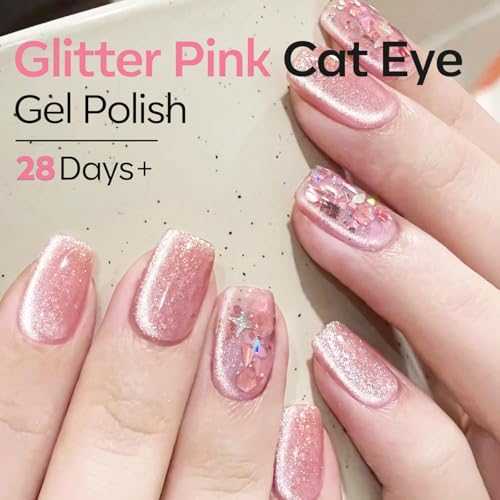 Modelones Pink Cat Eye Gel Nail Polish 9D Cateye with Magnet - A02-Pink