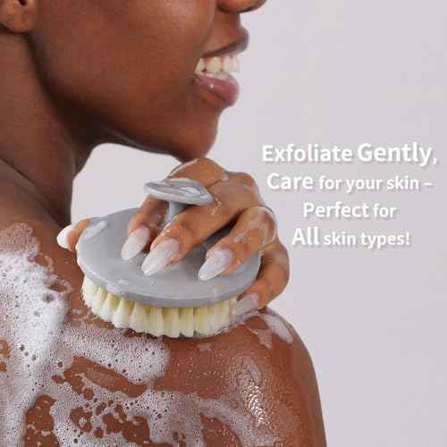 Body Scrubber 2 Pack, BEAUTAIL Gentle Exfoliating Shower Bath Brush, Soft Bristle Brushes for Sensitive Skin Women Men, Non-Slip Hand-Clip, Durable and Long Lasting (Blue+Gray)
