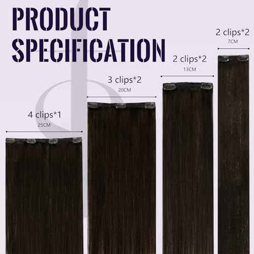 Fshine Clip in Hair Extensions Human Hair 7pcs Per Set with 18 Clips Double Weft Clip in Human Hair Extensions Brazilian Virgin Human Hair Dark Brown For Women 18 Inch