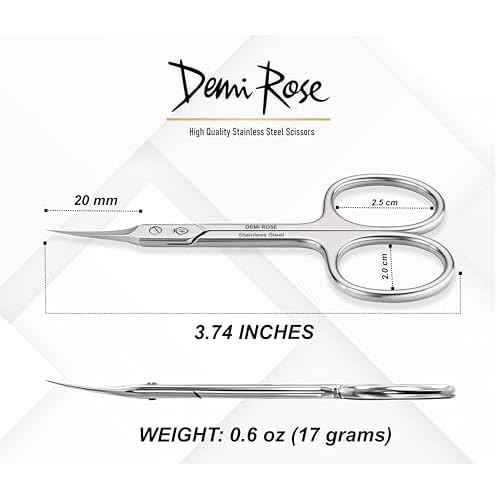 Cuticle Scissors Extra Fine Curved - Pointed Tip Professional Manicure Scissors for Cuticles, Nails, Eyelash, Nose Hair, Beard, Mustache - Nail Scissors with Rubber Inserts