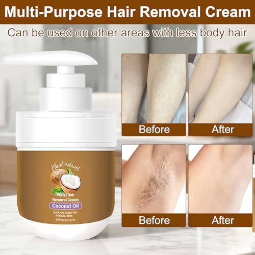 Women’s Coconut Oil Facial Hair Removal Cream - Gentle, Moisturizing, 3.52oz