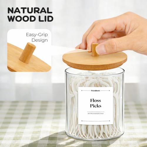 Glass Q-Tip Holder with Bamboo Lid, 10 oz - 2 Pack