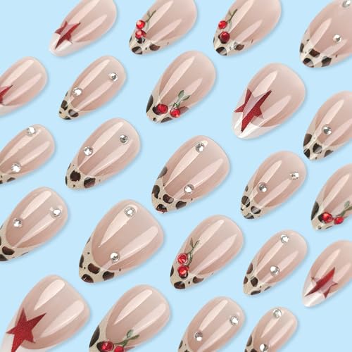 Leopard Print French Tip Press On Nails 24pc Medium Almond