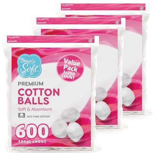 Simply Soft Cotton Balls 600 Count - 100% Pure Cotton
