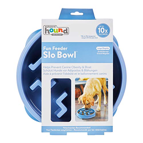 Outward Hound Fun Feeder Slo Bowl, Slow Feeder Dog Bowl, Large/Regular, Blue