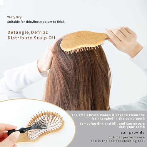 Topisces Bamboo Hair Brush,Natural wooden brush Paddle Detangling Hairbrush, suit for women,men and kids, bamboo brush for wet/dry/thick/thin hair Smoothing and Massaging(Yellow)
