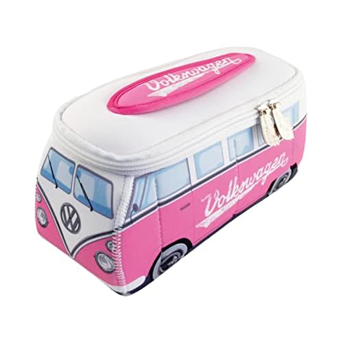 BRISA VW Collection - Volkswagen Neoprene Universal Makeup Cosmetics Toiletry Travel Pharmacy Bag in T1 Bus Design (Pink/Large) (Small (9.1 x 4.3 x 3.1 inches))