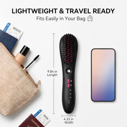 Cordless Hair Straightener Brush with Steam & 3 Temp Settings