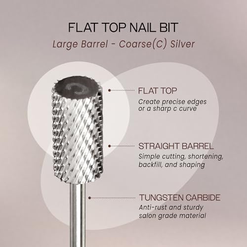 Flat Top Large Barrel Carbide Bit 3/32" Shank - Coarse Grit Nail Drill Bit