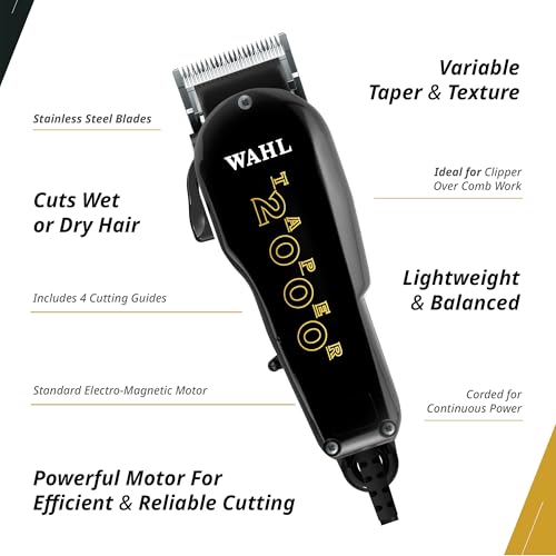 Wahl Professional Taper 2000 Clipper, Adjustable Blade, High-Performance Corded Electric Hair Cutting Tool, Black