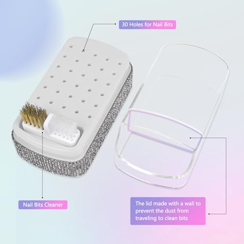 30-Hole Nail Drill Bits Holder with Cleaner Brush