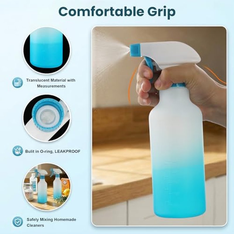 16.9oz HDPE Spray Bottles - Refillable for Cleaning & Plants (2 Pack)