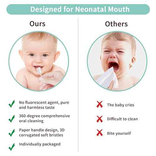 105 Pieces Baby Tongue Cleaner + 2 PCS Finger Toothbrush Soft Gauze Baby with Box Disposable Tongue Cleaner Infants Oral Mouth Cleaner Newborn Care 0-36 Month Infants