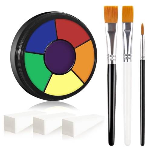 BOBISUKA Rainbow Cream Face & Body Paint Palette Kit with 3 Brushes