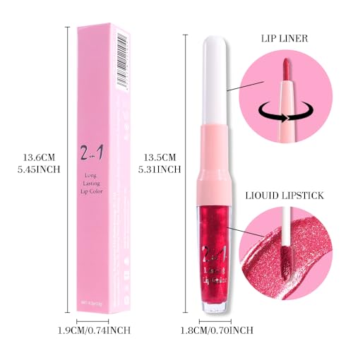 evpct Rose Red Glitter Lip Liner & Liquid Lipstick Set - Long Lasting, Waterproof