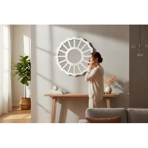 The Divine Feminine Mirror - Large Handmade with Wood/Acrylic Mirror, Gift for Her, 3D Wall Decor,Gift for Girlfriend (White-Silver, 12" H x 12" W)