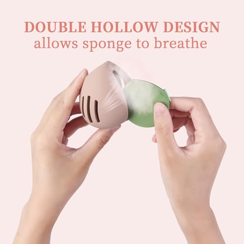 Khaki Cosmetic Travel Cases with Makeup Sponge Holder - Egg-Shaped Silicone Organizer
