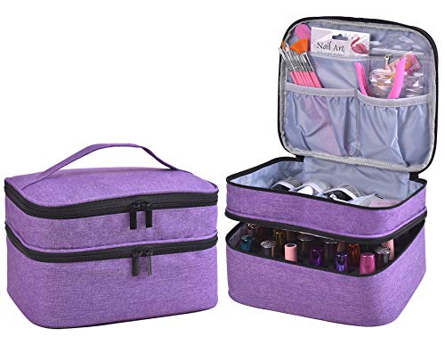 Purple Nail Polish Organizer Holds 30 Bottles Double Layer Travel Case