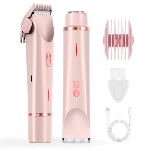 Women's Electric Shaver Bikini Trimmer for Women Razors 2-in-1 Dual Head Design IPX7 Waterproof Wet & Dry Use Body Groomer Hair Trimmer Remover for Facial Underarm Arm Face Leg Bikini (Pink)