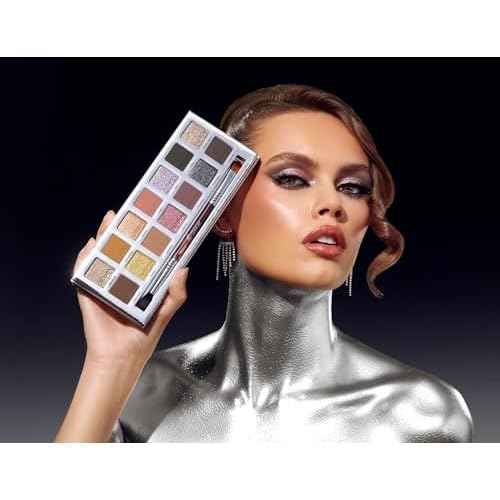 Sigma Beauty Cool Neutrals Eyeshadow Palette with Dual-Ended Brush, 14 Cool-Toned Eye Shadows - Includes Mirror, Waterproof Technology, Mixture of Finishes, 2-Year Warranty