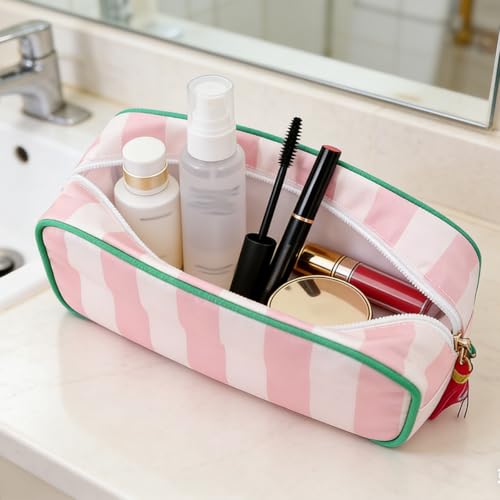 Large Stripe Zipper Makeup Bag - Chic Travel Cosmetic Organizer