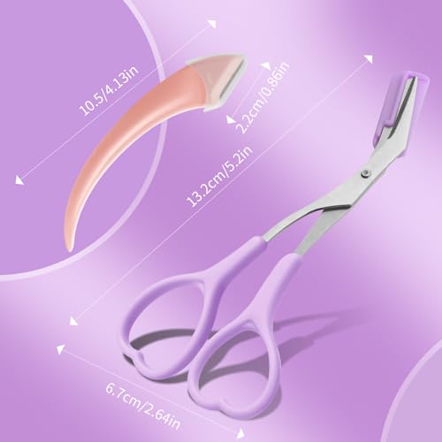 Eyebrow Scissors with Razor & Comb Set - Non-Slip Grip, Pink/Green/Purple