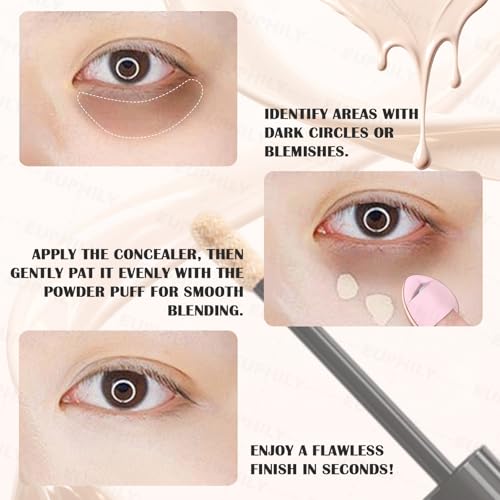 2 Pack Liquid Concealer for Older Women, Under Eye Brightener Concealer, Full Coverage Lightweight Undereye Brightening & Dark Circles with Mini Makeup Puff, #02 Light
