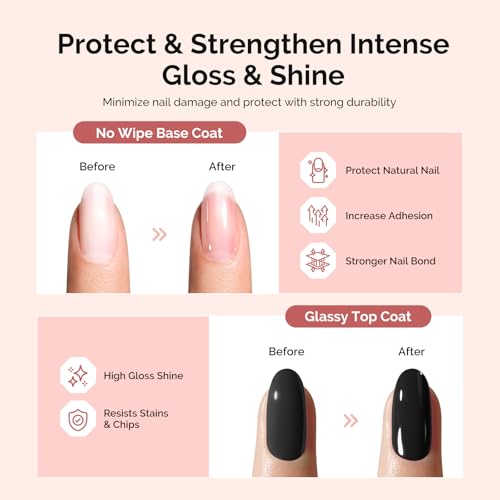 MelodySusie 3-Piece Gel Nail Kit - Builder Gel, Base & No-Wipe Top Coat (15ml)