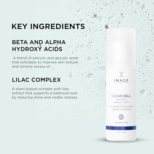 IMAGE Skincare, Clear Cell Clarifying Salicylic Tonic, Mattifying Toner for Pores, Redness and Light Exfoliation for Oily Prone Skin, 4 fl oz