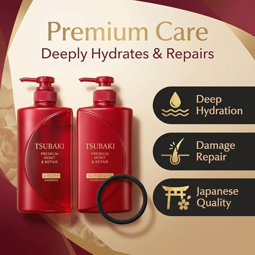 Tsubaki Premium Moisturizing Shampoo & Conditioner Set with Pump Dispensers