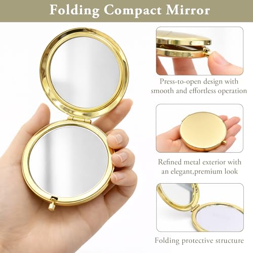 Gold Compact Pocket Mirror Set - 2PCS Double-Sided Folding Mirrors