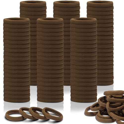 IKOCO 150PCS Hair Ties No Damage for Women, Ouchless Cotton Hair Ties for Thick Hair, Brown