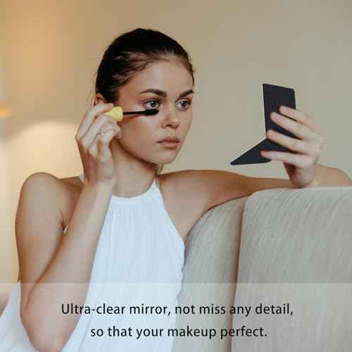 Portable Beauty Mirror with Leather Cover, 1X/2X Two-Sided Makeup Small Pocket Mirror, Portable for Travel and Purses - Black