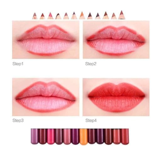 12-Piece Lip Liner Set - Long Lasting Waterproof Matte