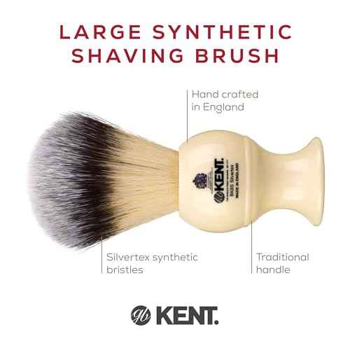 Kent BK8S Shaving Brush with Ultra-Soft Silvertext Synthetic Bristles and Faux Ivory Resin Handle to use with Shave Cream or Soap for a Perfect Lather. Luxury Shaving Since 1777, Made in England